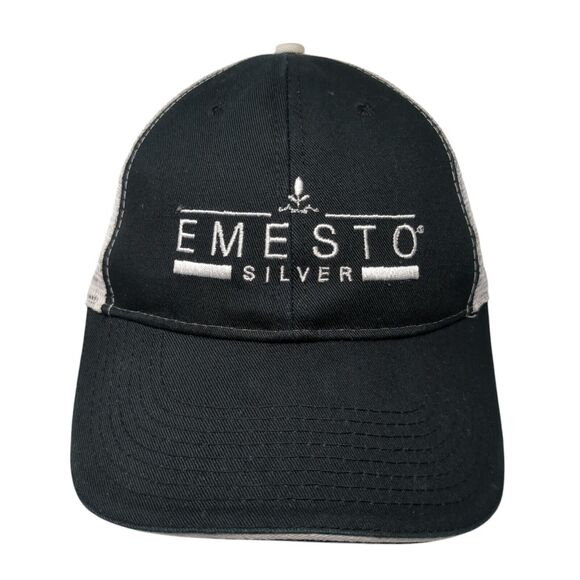 Emesto Silver Strapback Mesh Back Trucker Hat Black One Size Colorblock - Picture 1 of 8